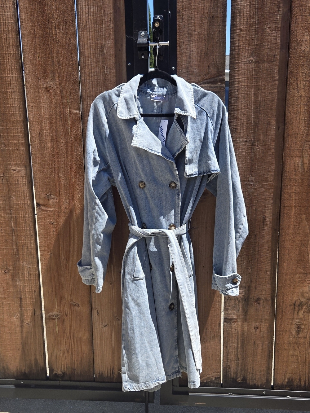 "blue b." Light Blue Denim Trench Coat - Women Sz L